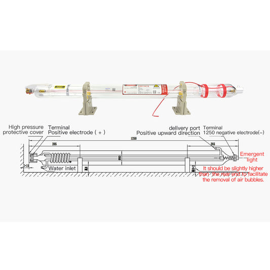 WaveTopSign 80W Co2 Glass Laser Tube ZS-1250 80x1250mm