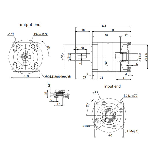 WaveTopSign Reducer Motor PLF060 Gearbox Ratio 3:1-100:1 High Precision