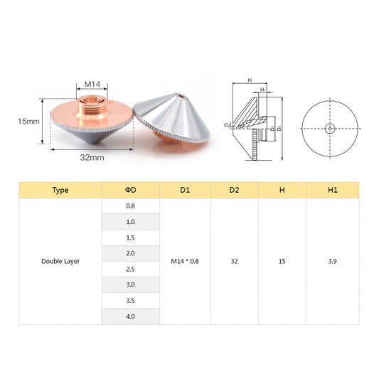 WaveTopSign D32mm M14 Fiber Laser Nozzle
