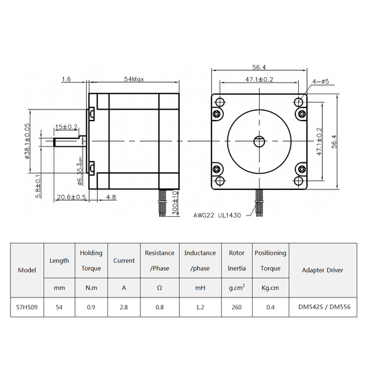 WaveTopSign Nema23 Stepper Motor 0.9N.m For 3D Printer